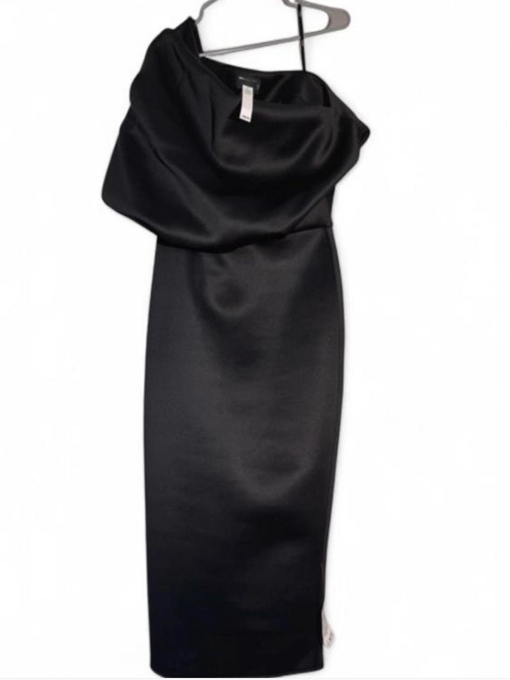 ASOS Black One-Shoulder Draped Satin Midi Dress